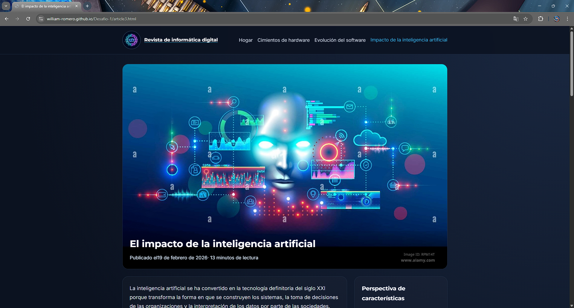 Captura de pantalla del proyecto de la revista de tecnologia